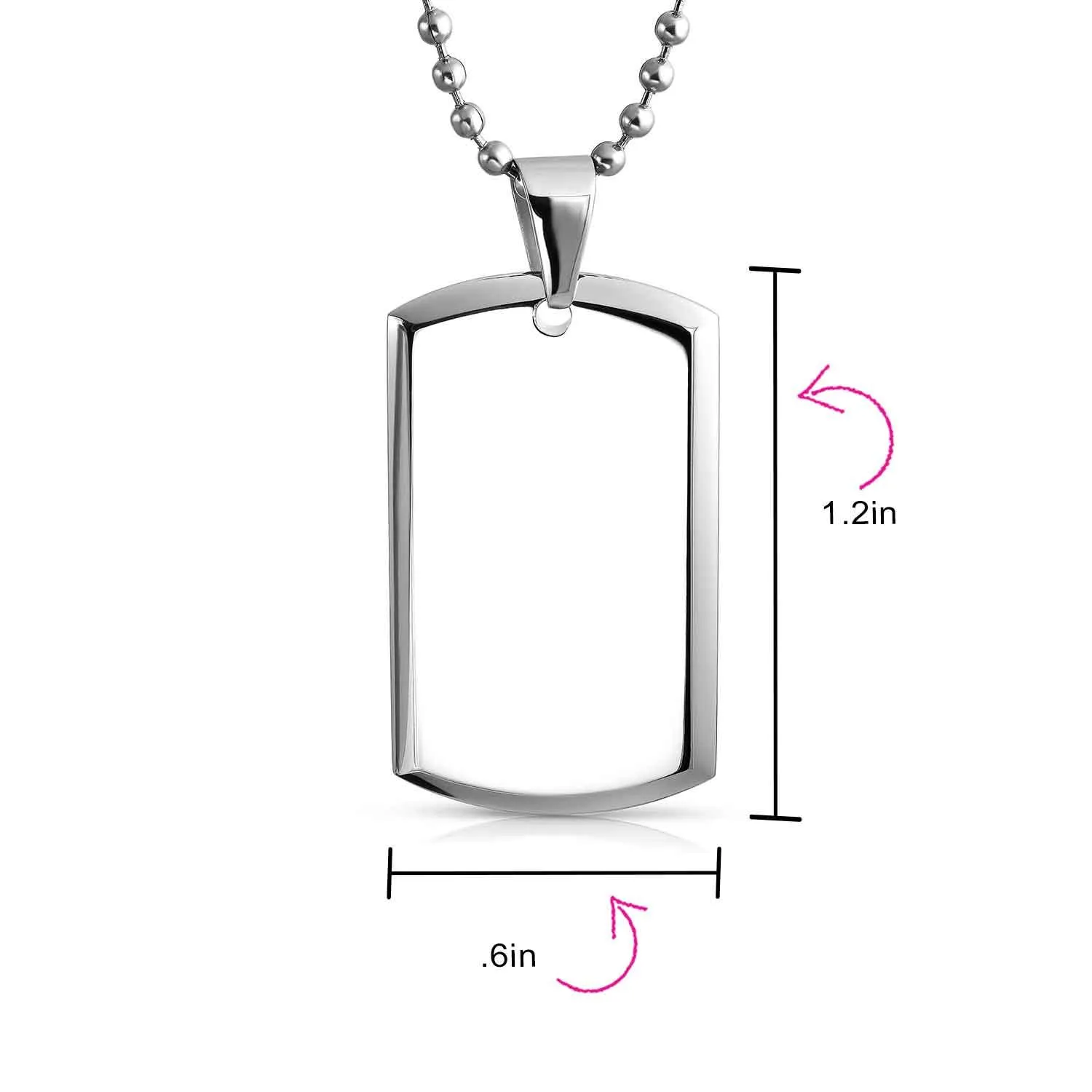 Men's Military Dog Tag Pendant Necklace Silver Tone Stainless Steel 24" Chain