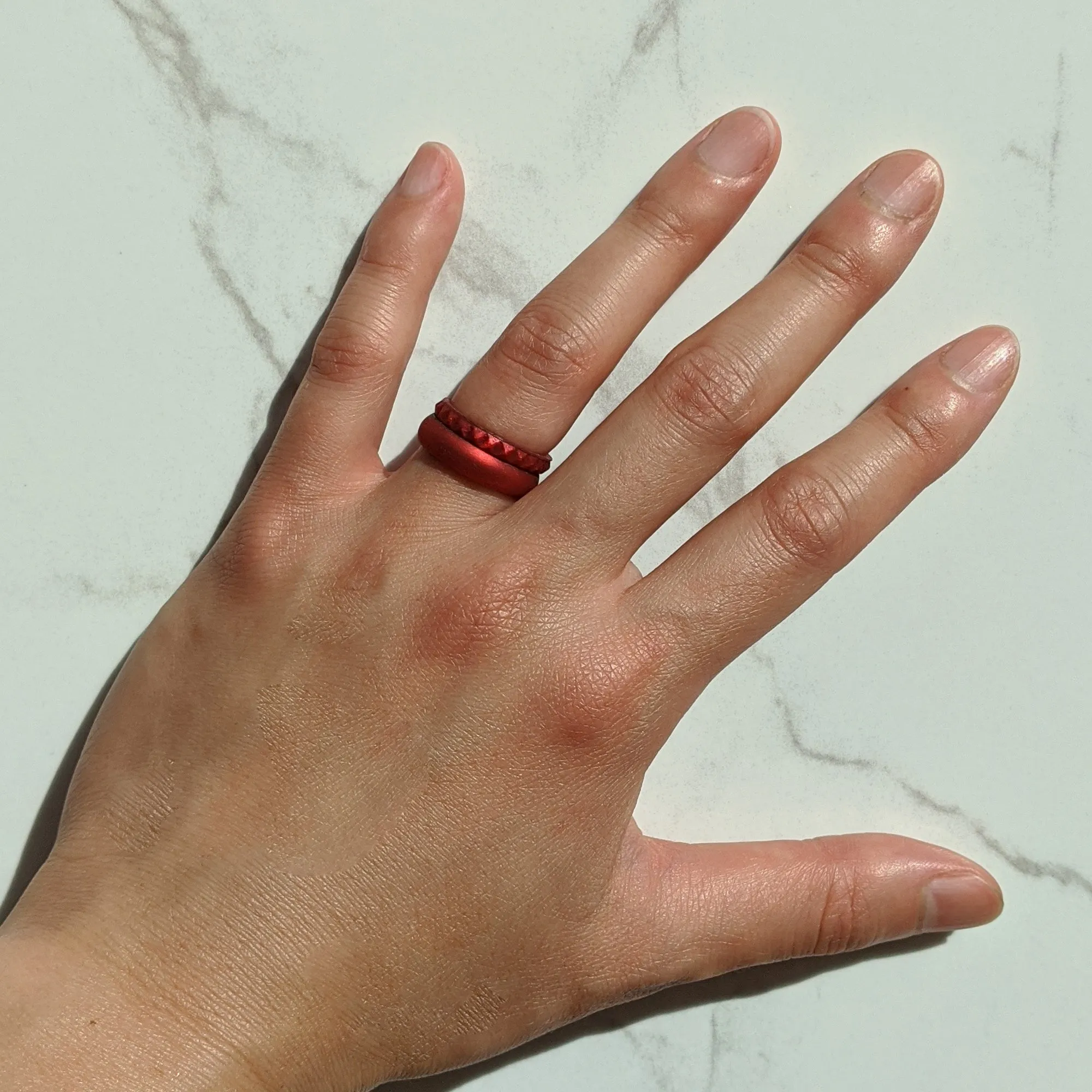 Metallic Red Garnet Pyramid Stackable Slim Thin Silicone Ring for Women