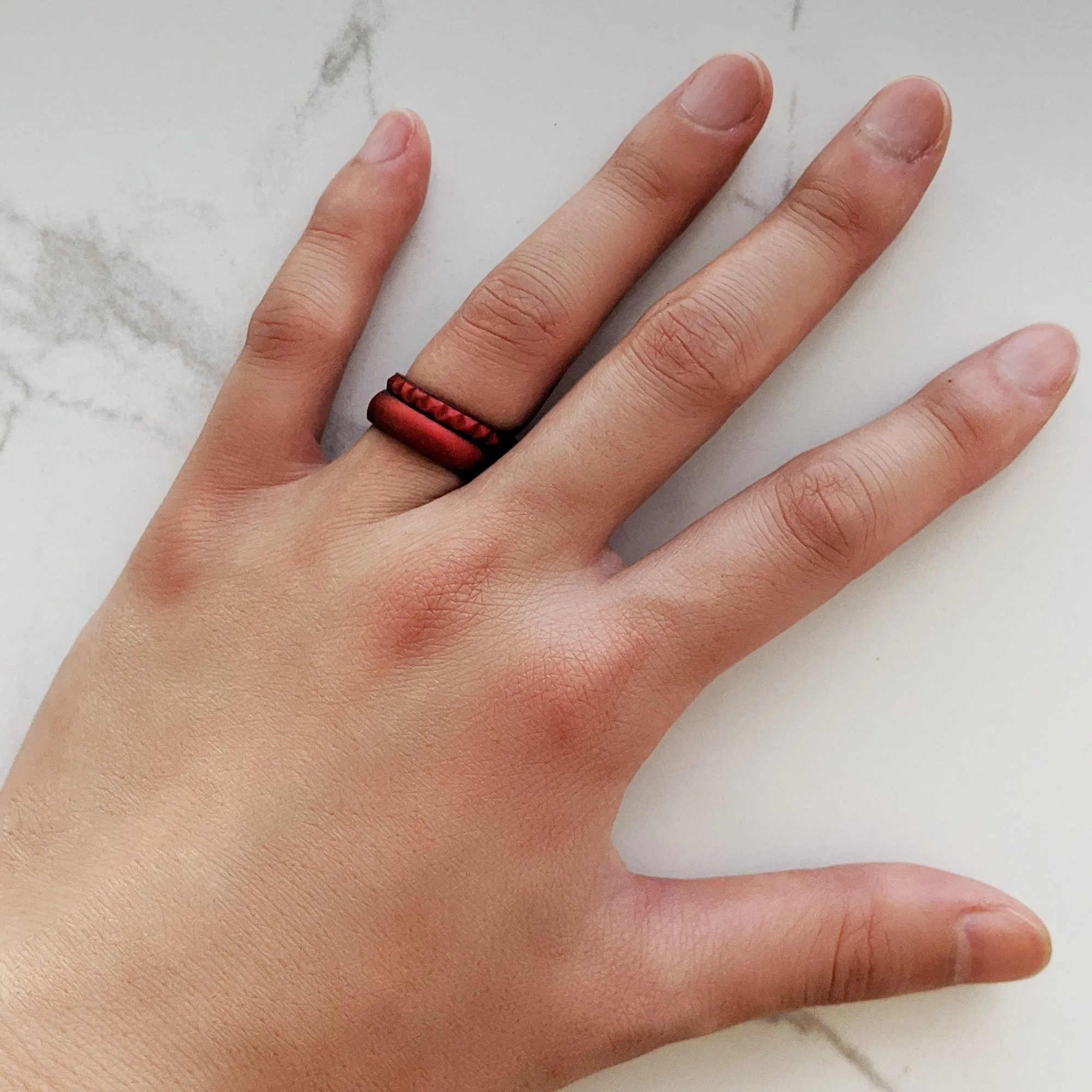 Metallic Red Garnet Pyramid Stackable Slim Thin Silicone Ring for Women