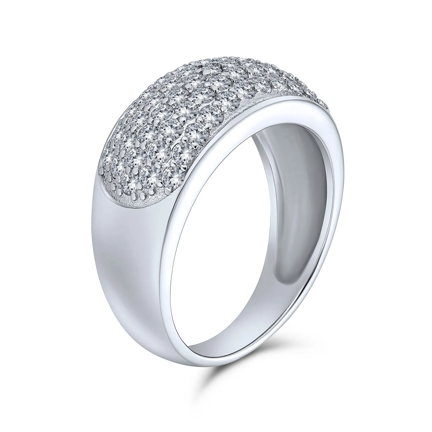 Micro Pave Cubic Zirconia Cocktail Statement Ring in Sterling Silver Wide Dome Design