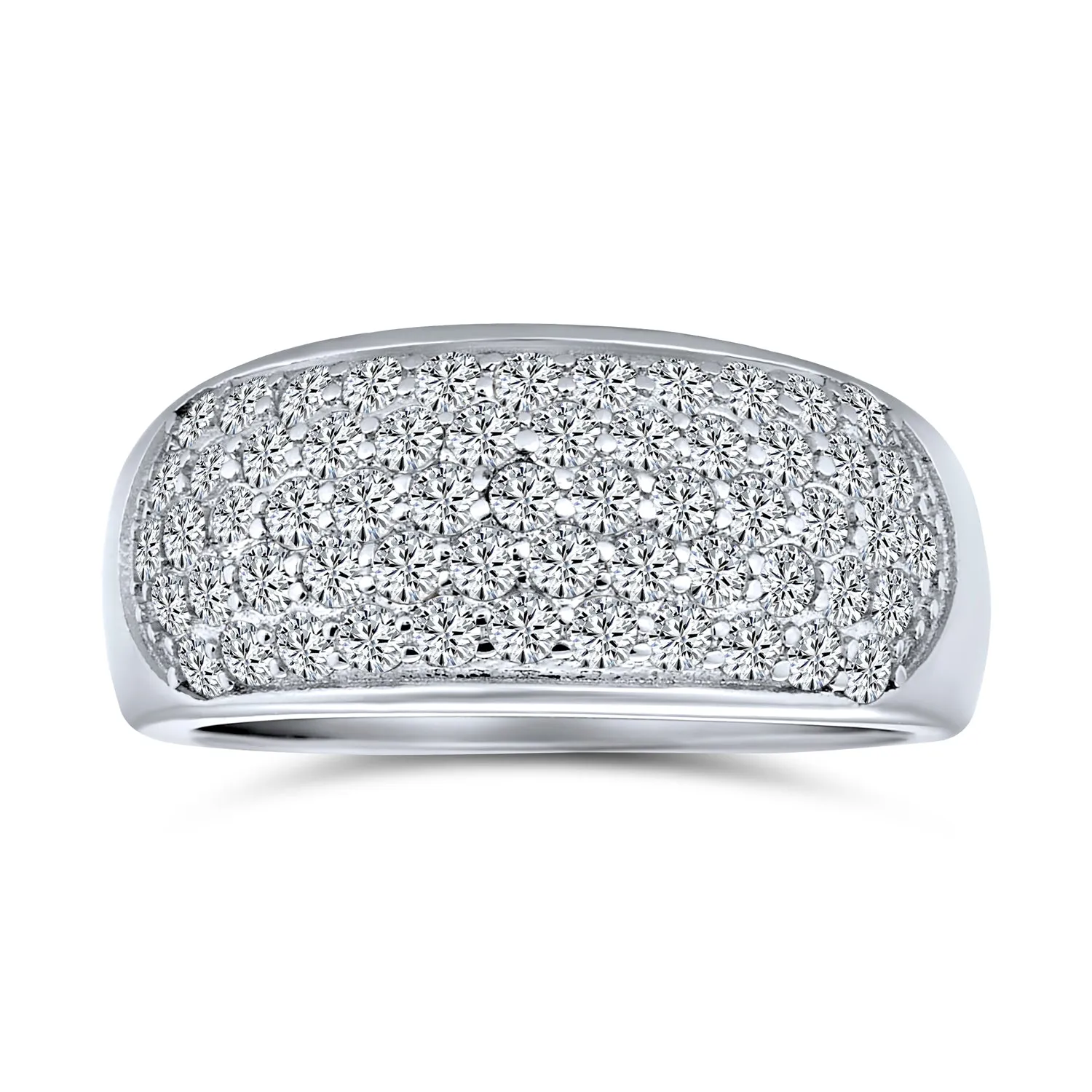 Micro Pave Cubic Zirconia Cocktail Statement Ring in Sterling Silver Wide Dome Design