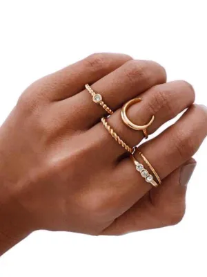 Moon Detail Rings Set 5pcs