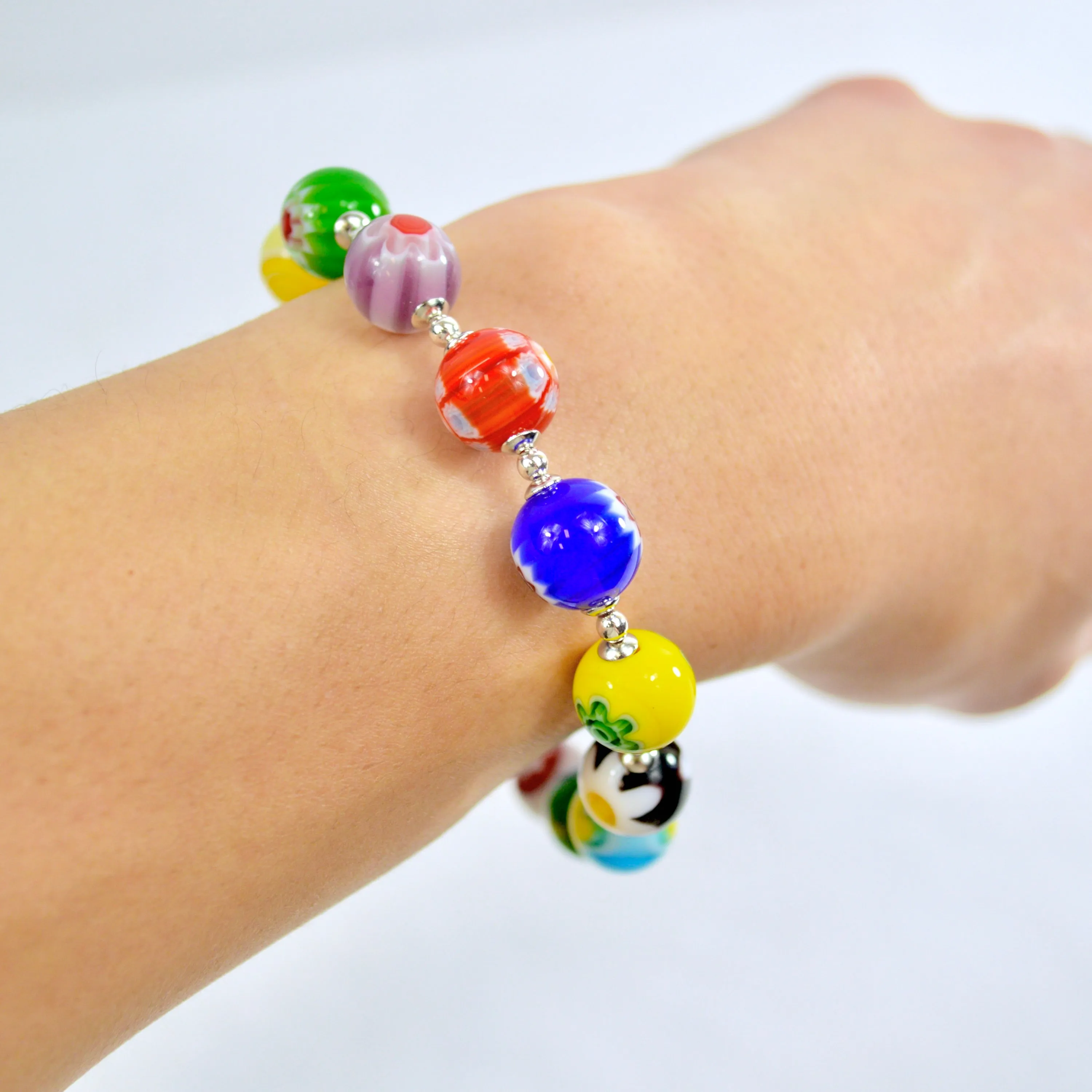 Murano Glass Millefiori Bead Bracelet with clasp - Made in Italy