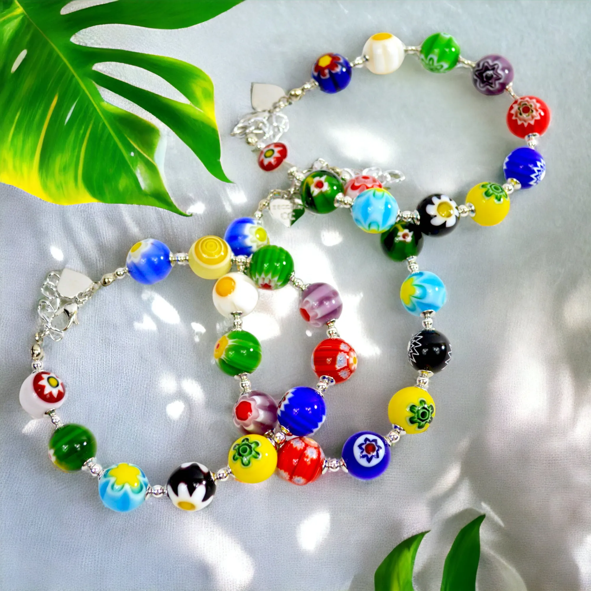 Murano Glass Millefiori Bead Bracelet with clasp - Made in Italy