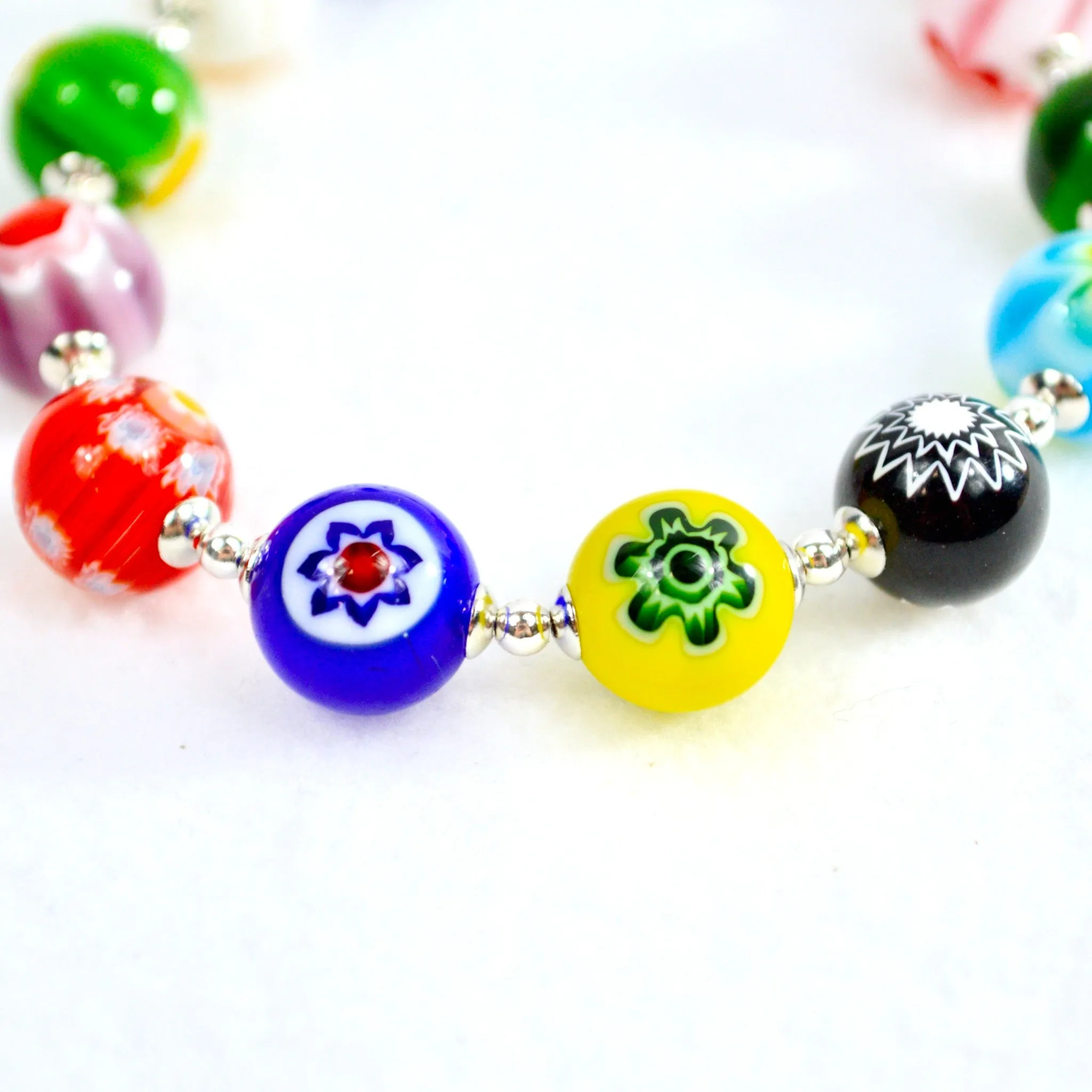 Murano Glass Millefiori Bead Bracelet with clasp - Made in Italy