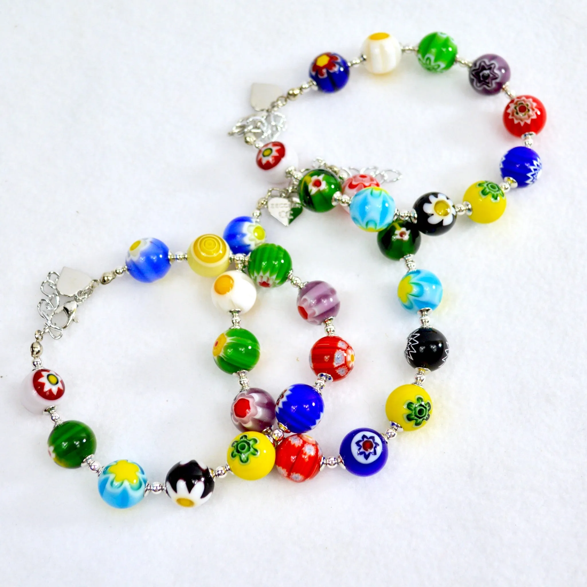 Murano Glass Millefiori Bead Bracelet with clasp - Made in Italy