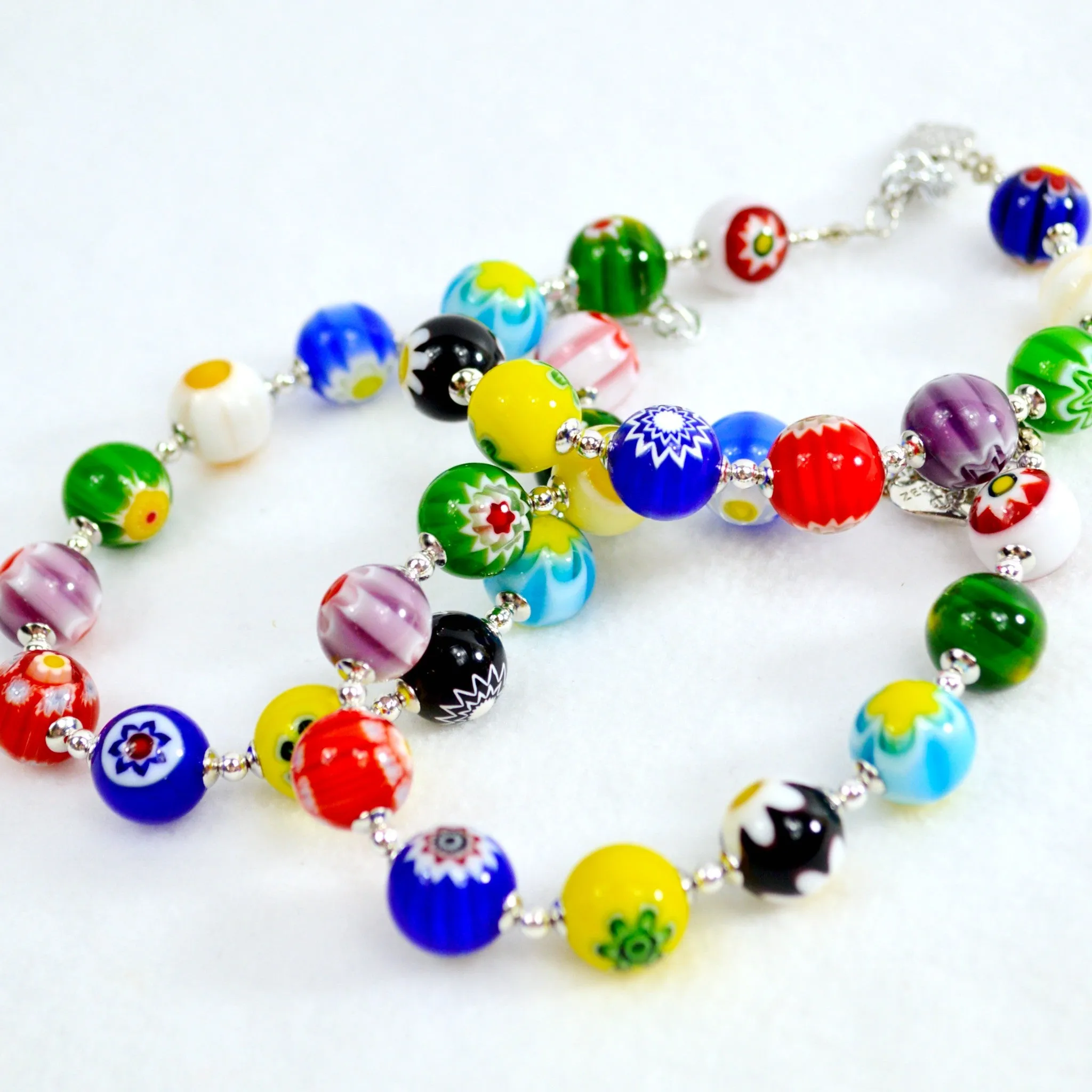 Murano Glass Millefiori Bead Bracelet with clasp - Made in Italy