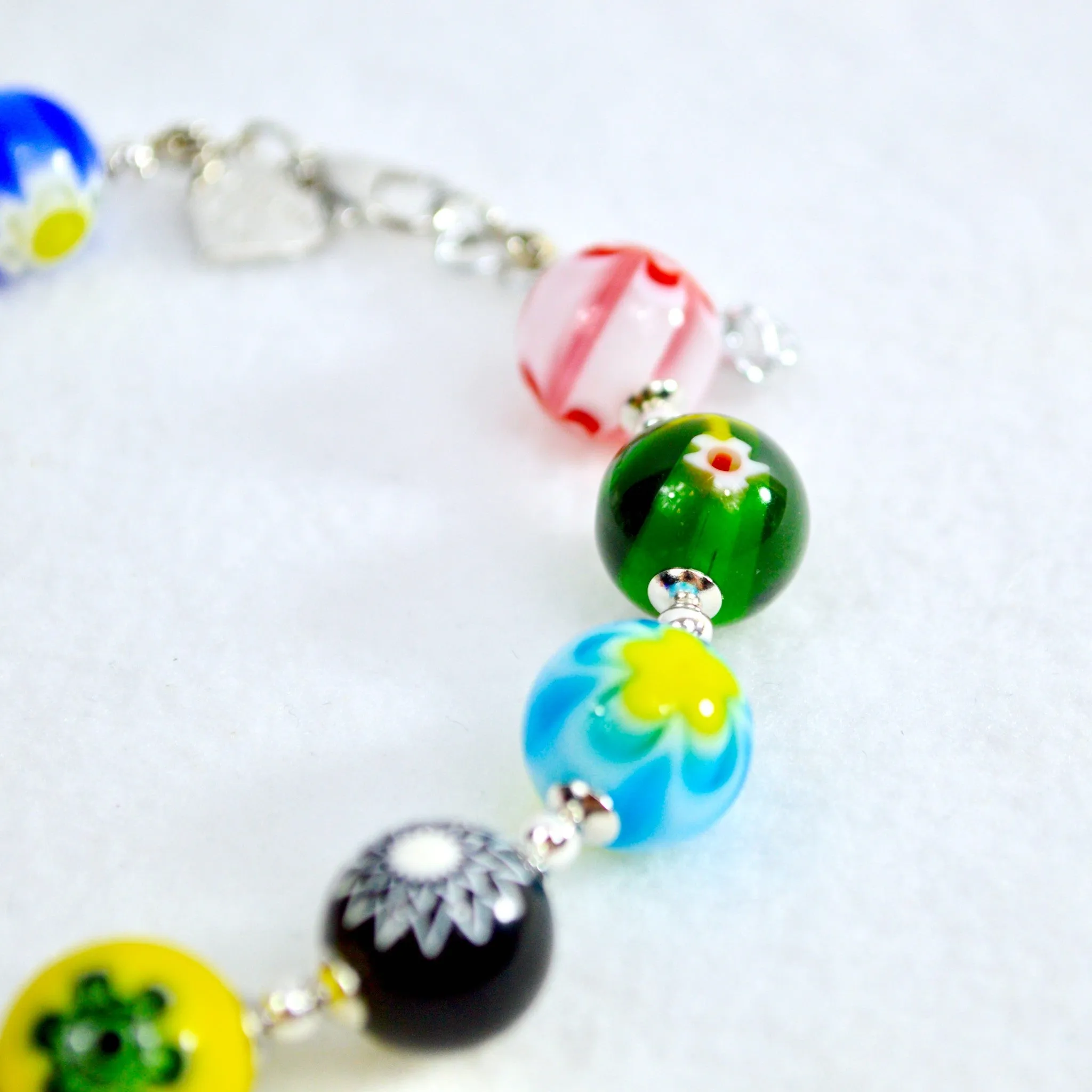 Murano Glass Millefiori Bead Bracelet with clasp - Made in Italy