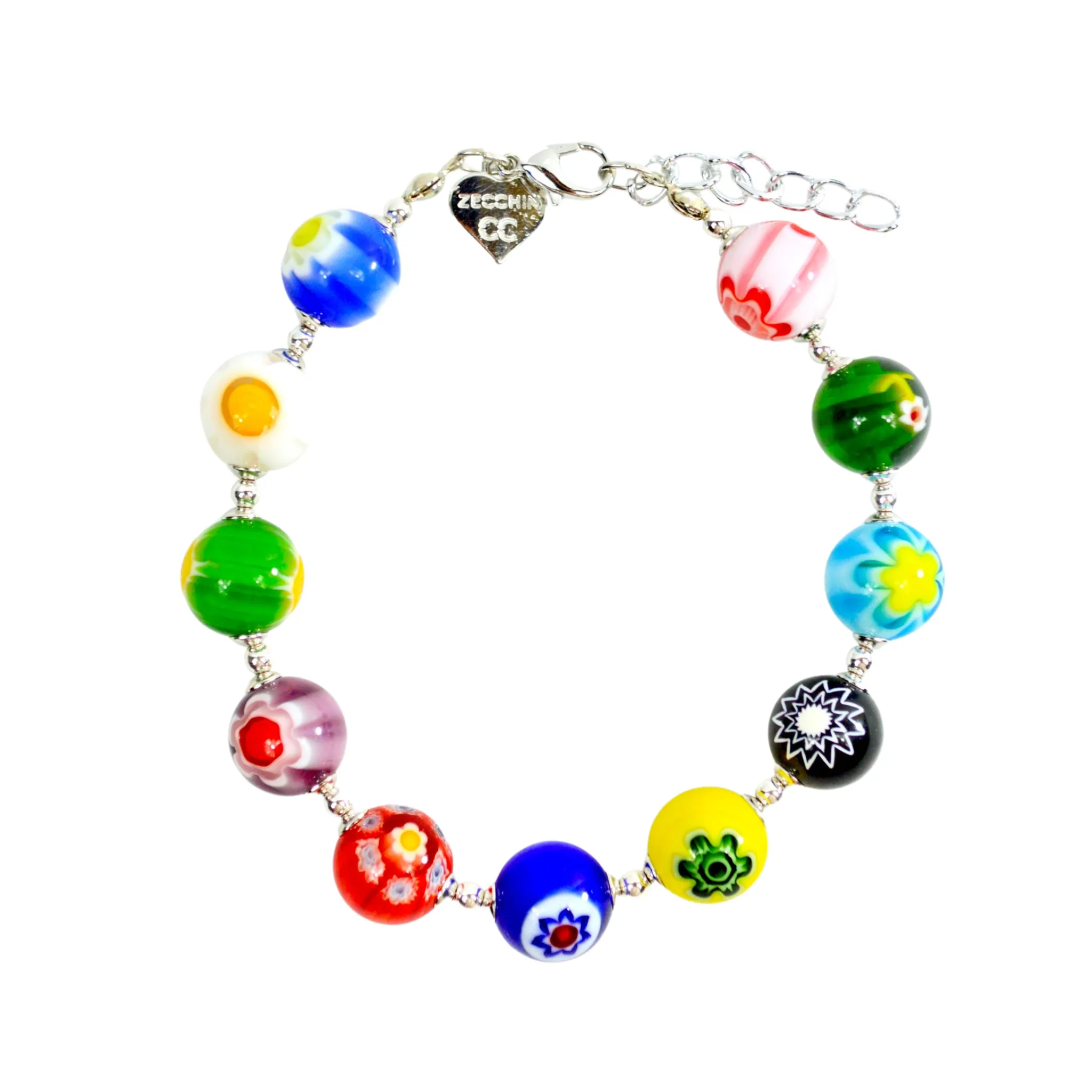 Murano Glass Millefiori Bead Bracelet with clasp - Made in Italy