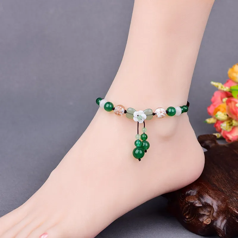 Natural Shell Flower Green Onyx Pendant Adjustable Size Anklets