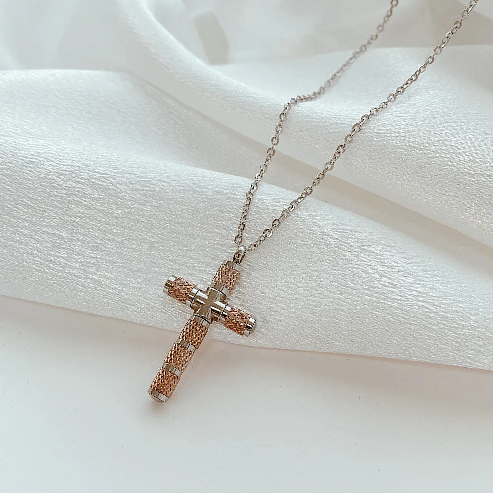 NEHZUS  Vintage Titanium Steel Cross Necklace for Men Netflix Fashionable Sweater Necklace GIFT for Boyfriend