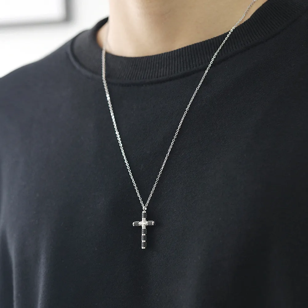 NEHZUS  Vintage Titanium Steel Cross Necklace for Men Netflix Fashionable Sweater Necklace GIFT for Boyfriend