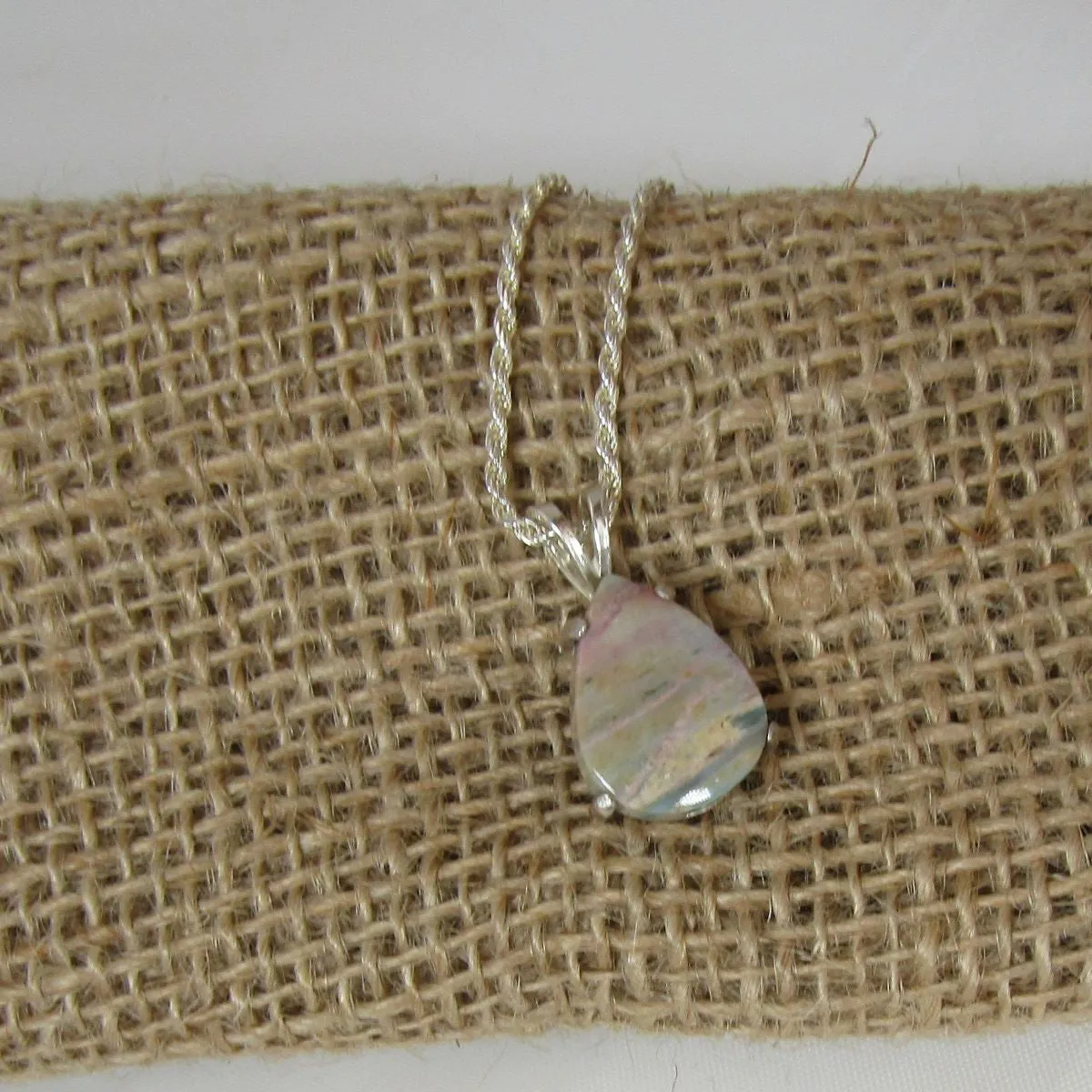 Ocean Wave Jasper Gemstone Pendant on Silver Chain neckllace