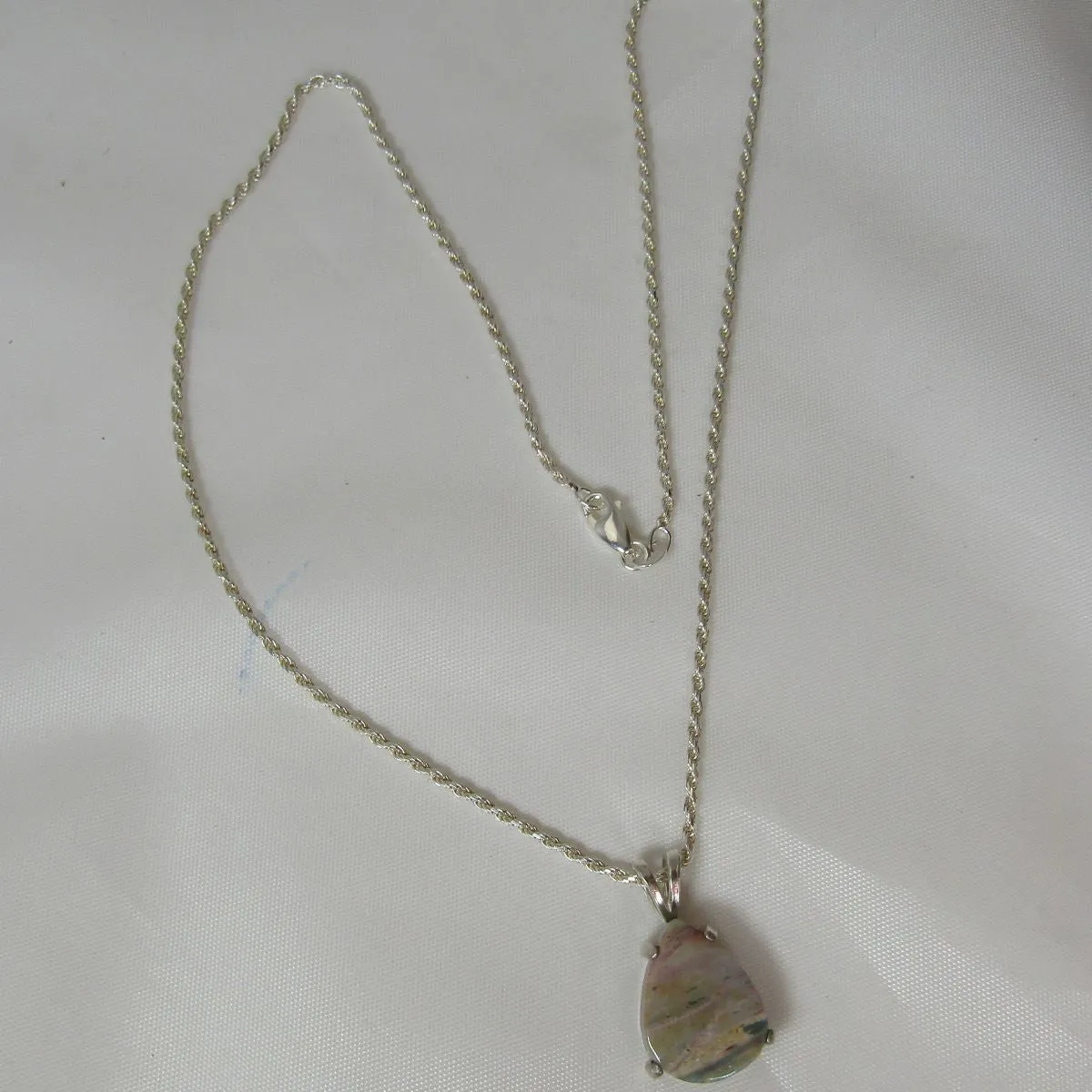 Ocean Wave Jasper Gemstone Pendant on Silver Chain neckllace