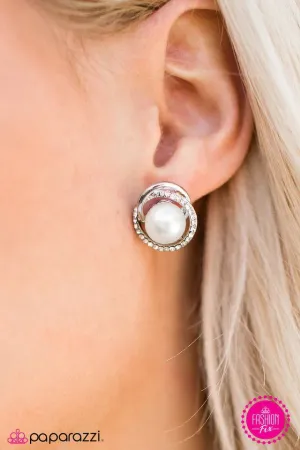 Paparazzi Earring ~ Pearl Eclipse - White