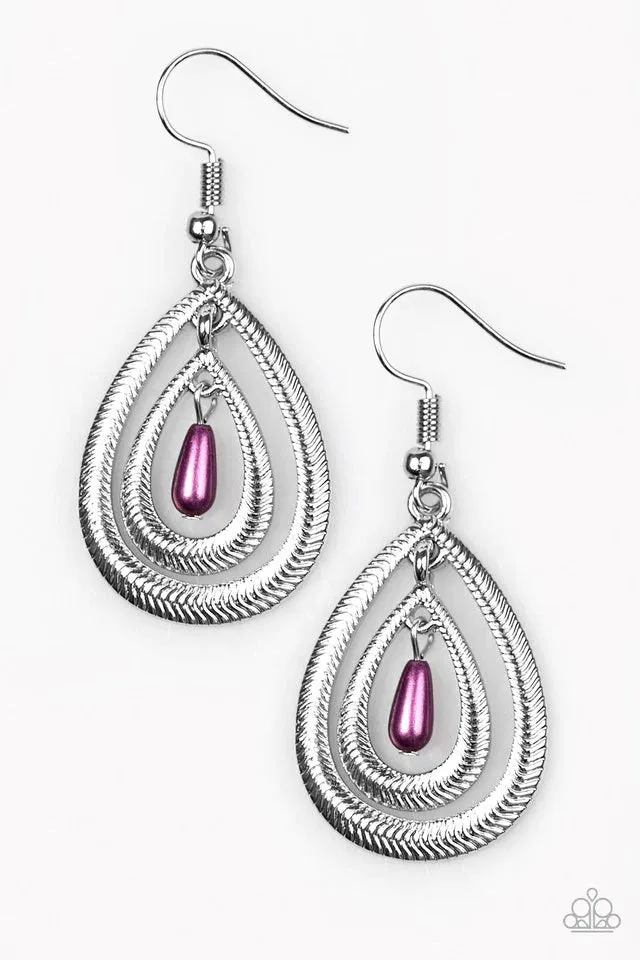 Paparazzi Earring ~ Tranquil Teardrops - Purple