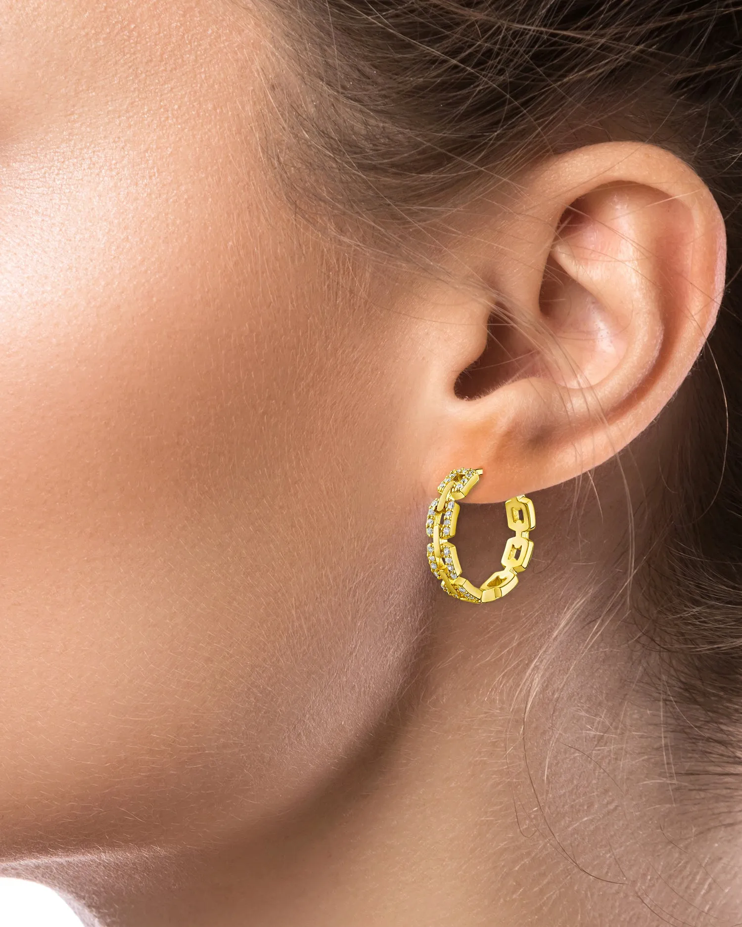 Pave Delicate Link Hoop Earrings