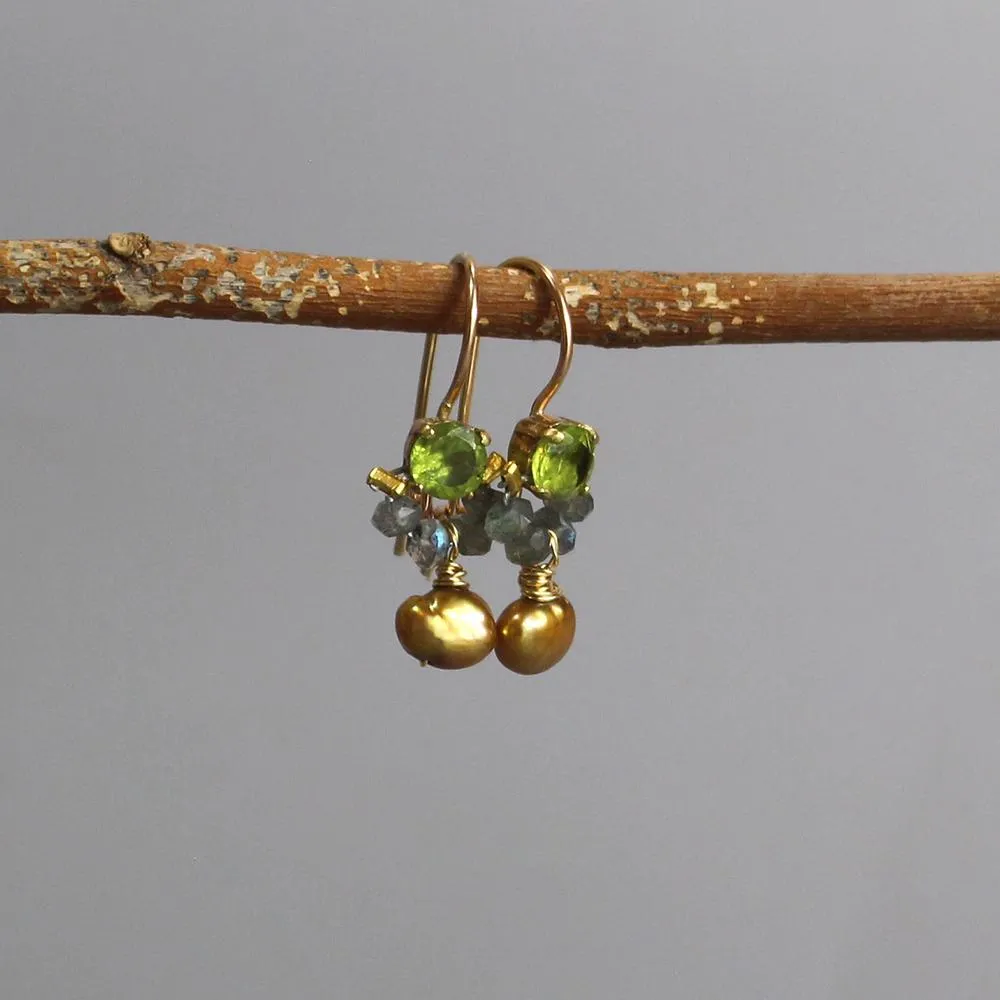 Peridot Golden Pearl Petite Dancer Earrings