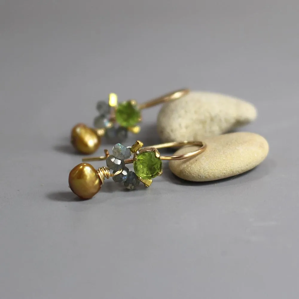 Peridot Golden Pearl Petite Dancer Earrings