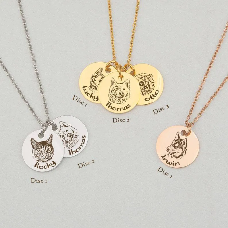 Personalized Engraved 3 Pet Photos Necklace with Name