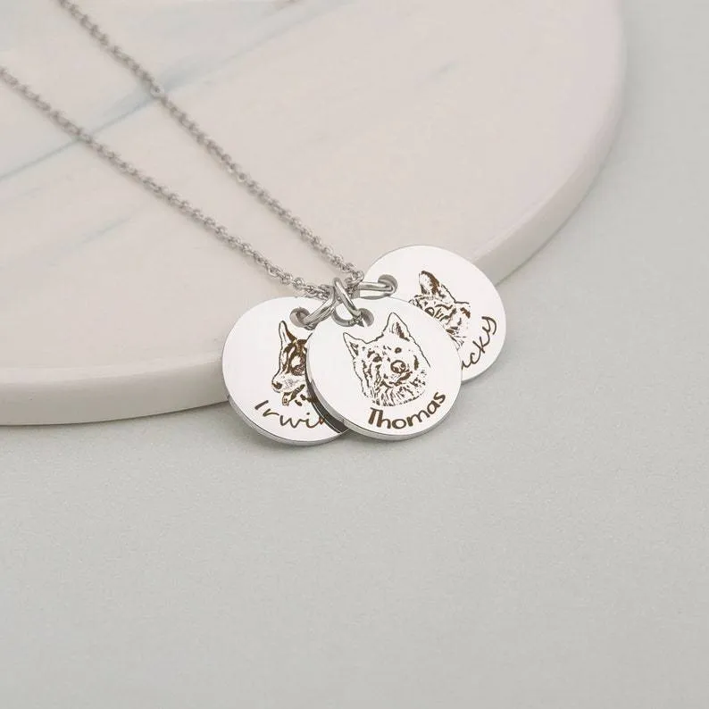 Personalized Engraved 3 Pet Photos Necklace with Name