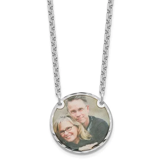 Personalized Medium 18 mm Photo Beveled Edge Round Circle Disc Necklace