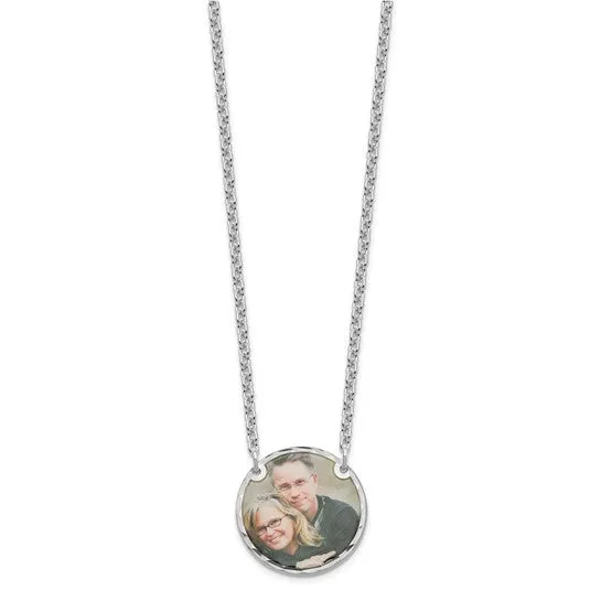 Personalized Medium 18 mm Photo Beveled Edge Round Circle Disc Necklace