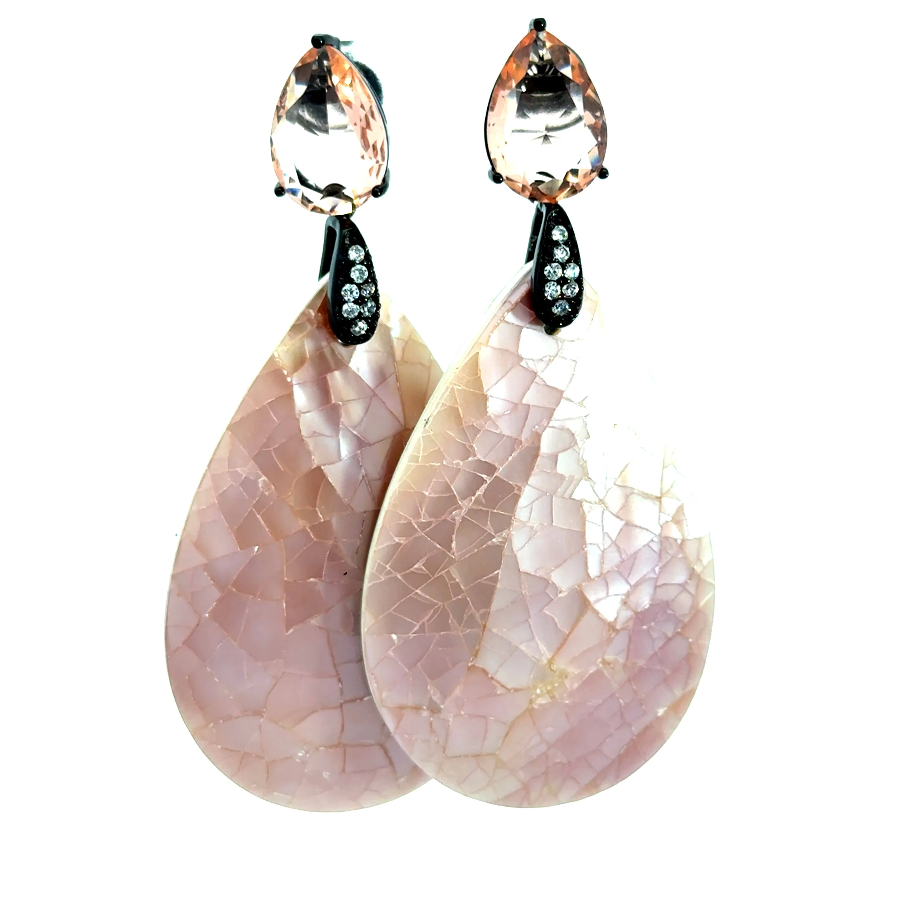 Pink Inlaid Mother Of Pearl Cubic Earrings