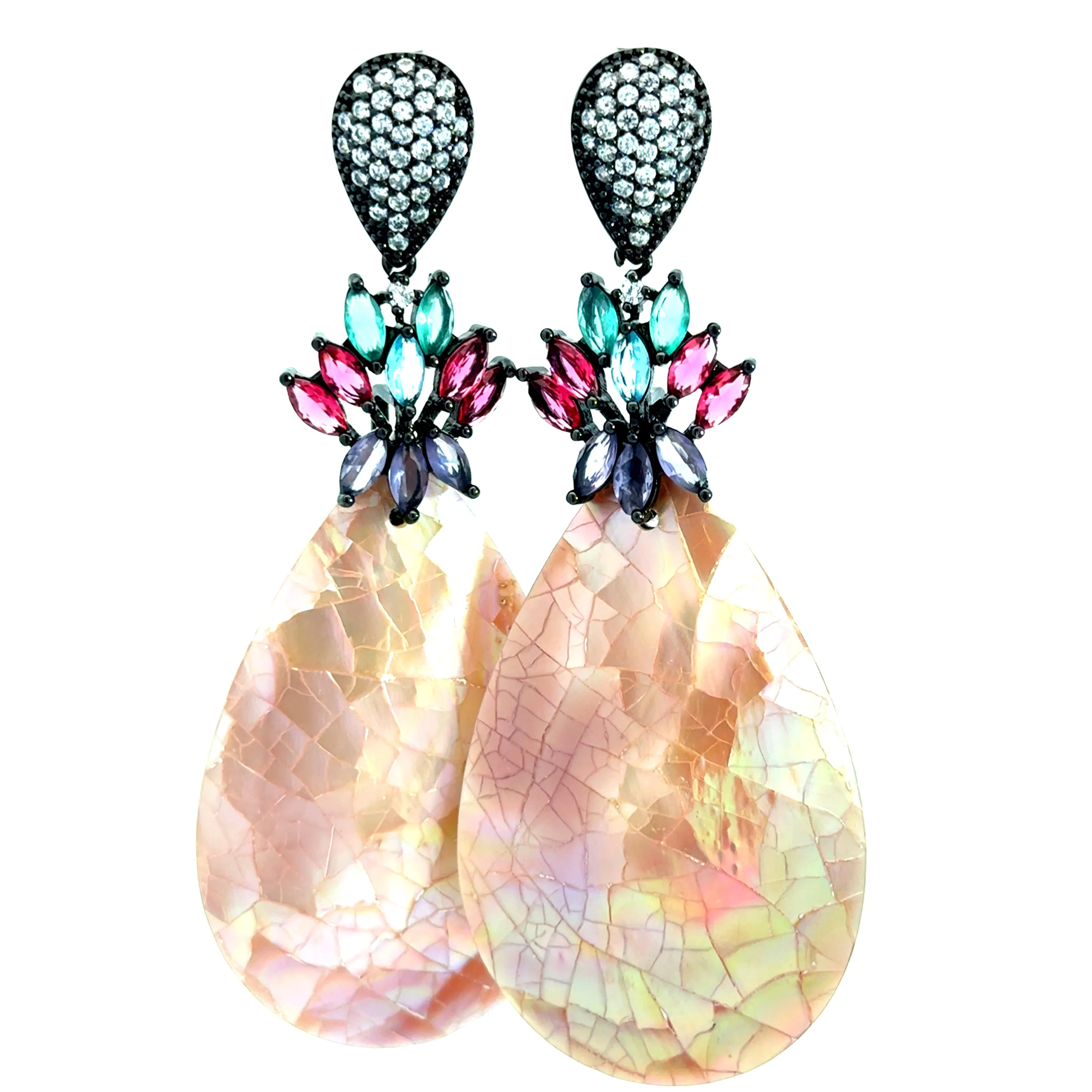 Pink Inlaid Mother Of Pearl Cubic Earrings