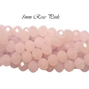 Pink Opaque, PER LINE 8MM FACETED OPAQUE RONDELLE SHAPED CRYSTAL BEADS