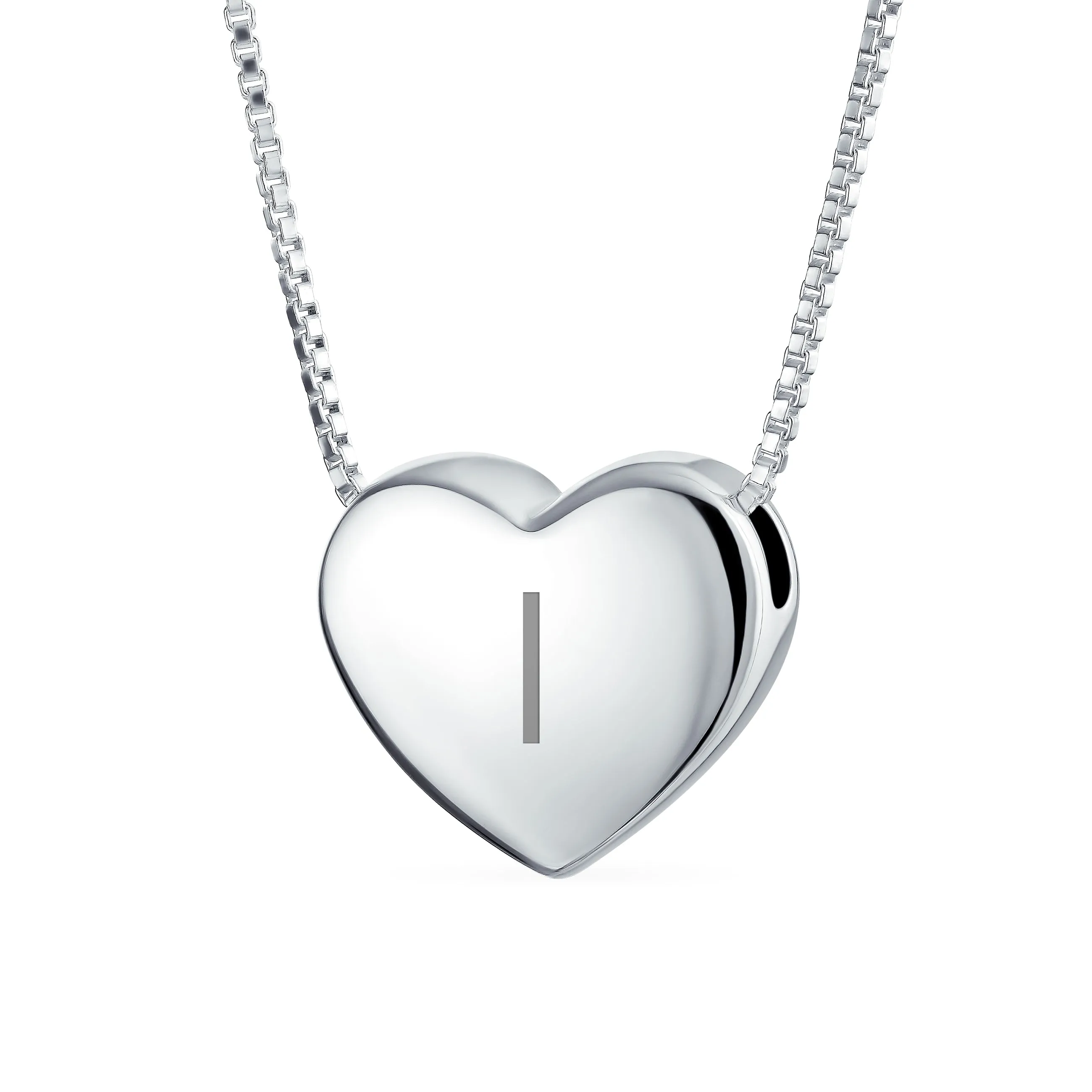 Plain Alphabet A-Z Monogram Heart Pendant Necklace in Sterling Silver