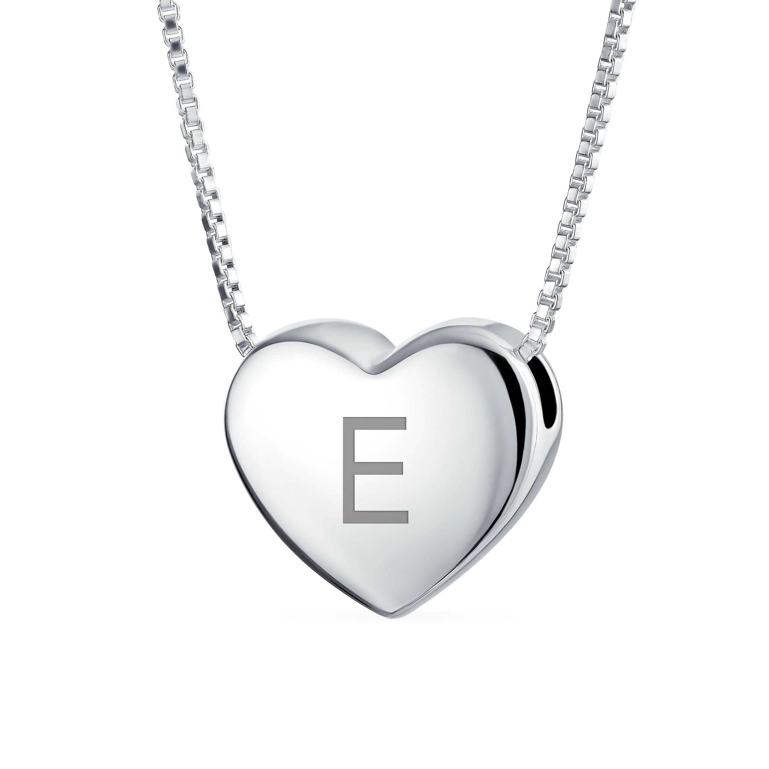 Plain Alphabet A-Z Monogram Heart Pendant Necklace in Sterling Silver