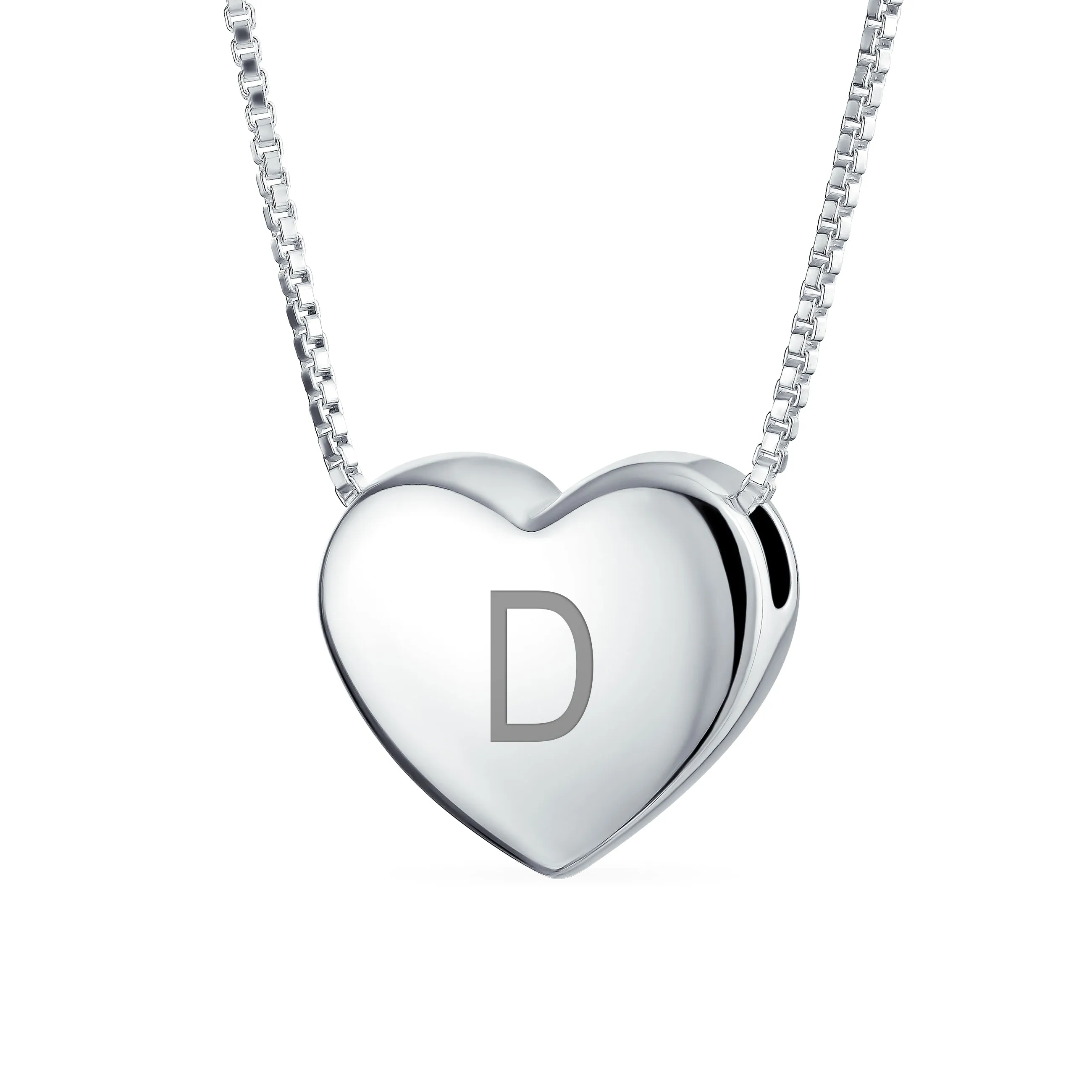 Plain Alphabet A-Z Monogram Heart Pendant Necklace in Sterling Silver