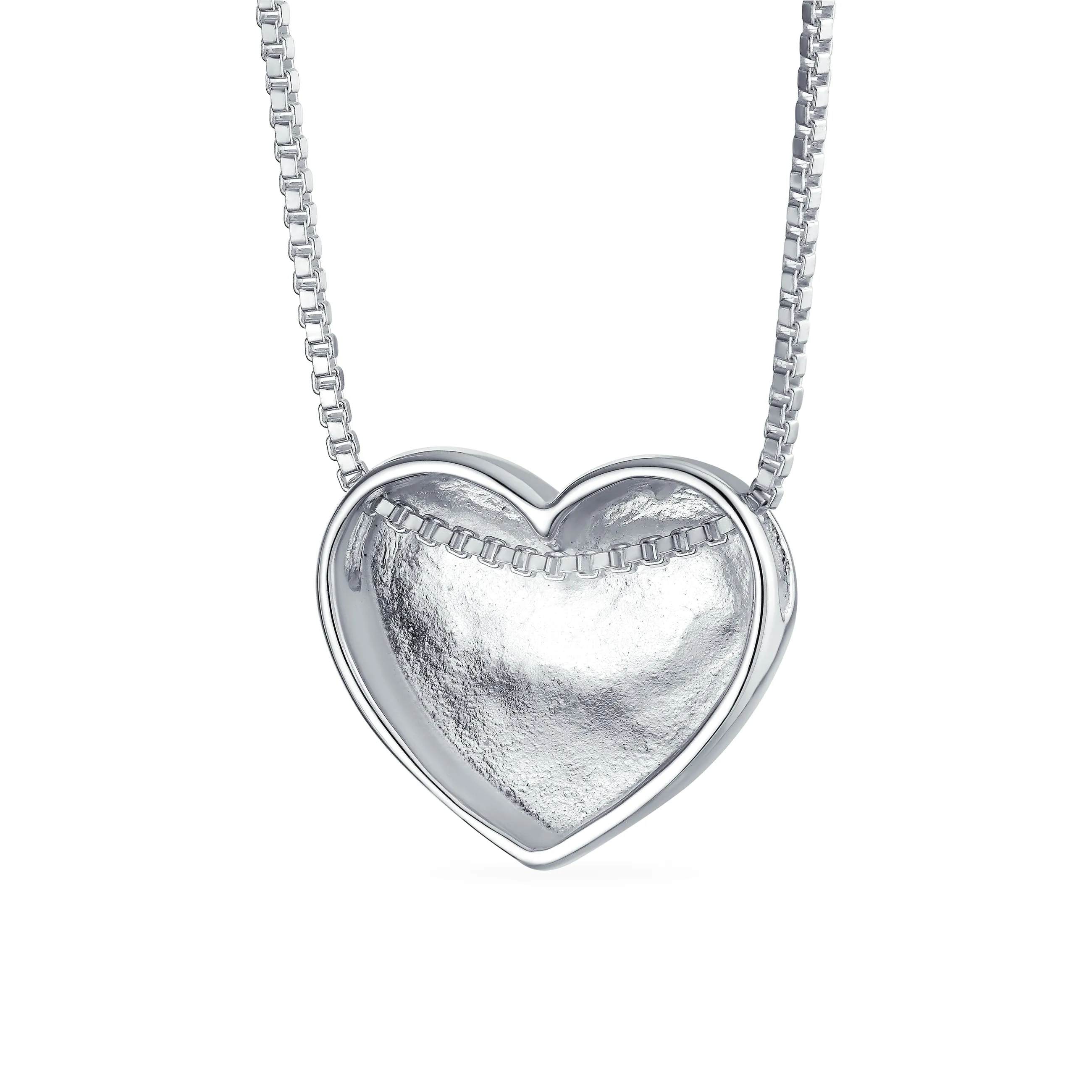 Plain Alphabet A-Z Monogram Heart Pendant Necklace in Sterling Silver