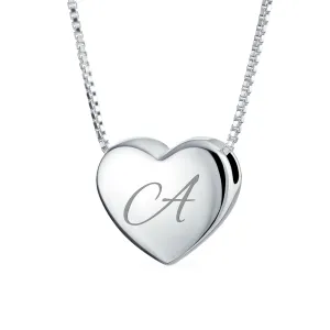 Plain Script Alphabet Initial Heart Pendant Necklace in Sterling Silver