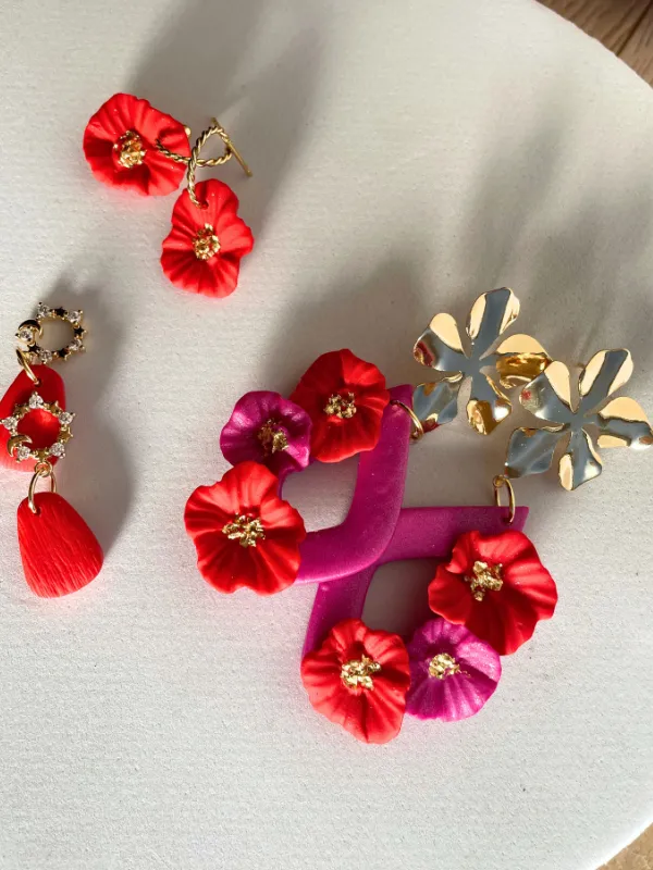 Pops of Red Statement Petal Dangles [W]