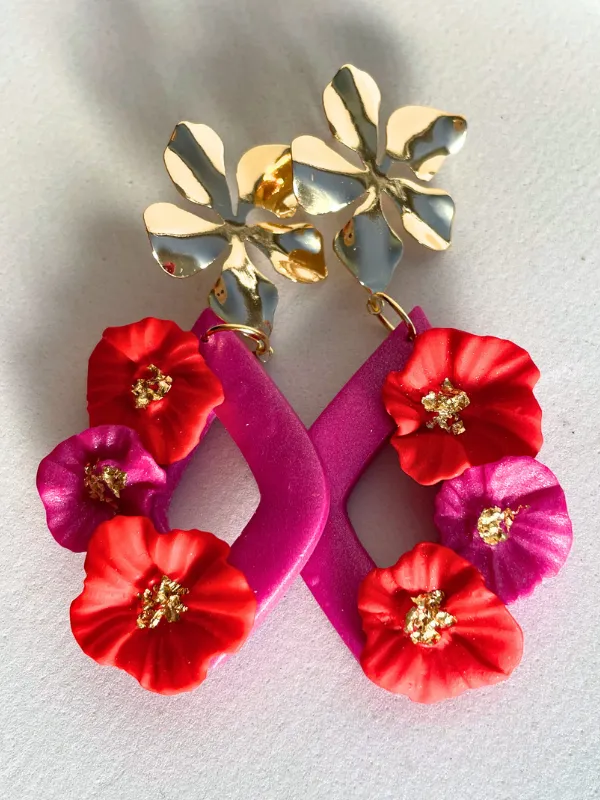 Pops of Red Statement Petal Dangles [W]