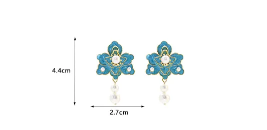 Pre Order:  Blue Flower Dripping Pearl Earrings