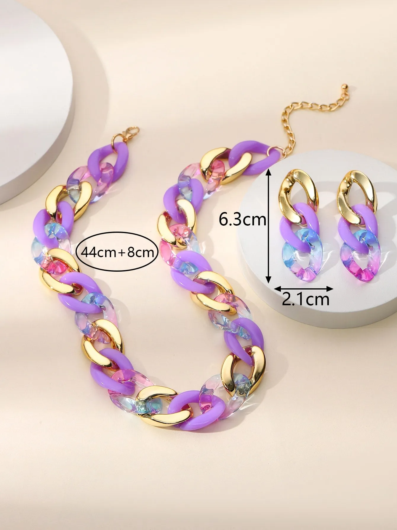 Purple and Gold Color Chain Necklace & Drop Earrings for Women Jewelry for Women