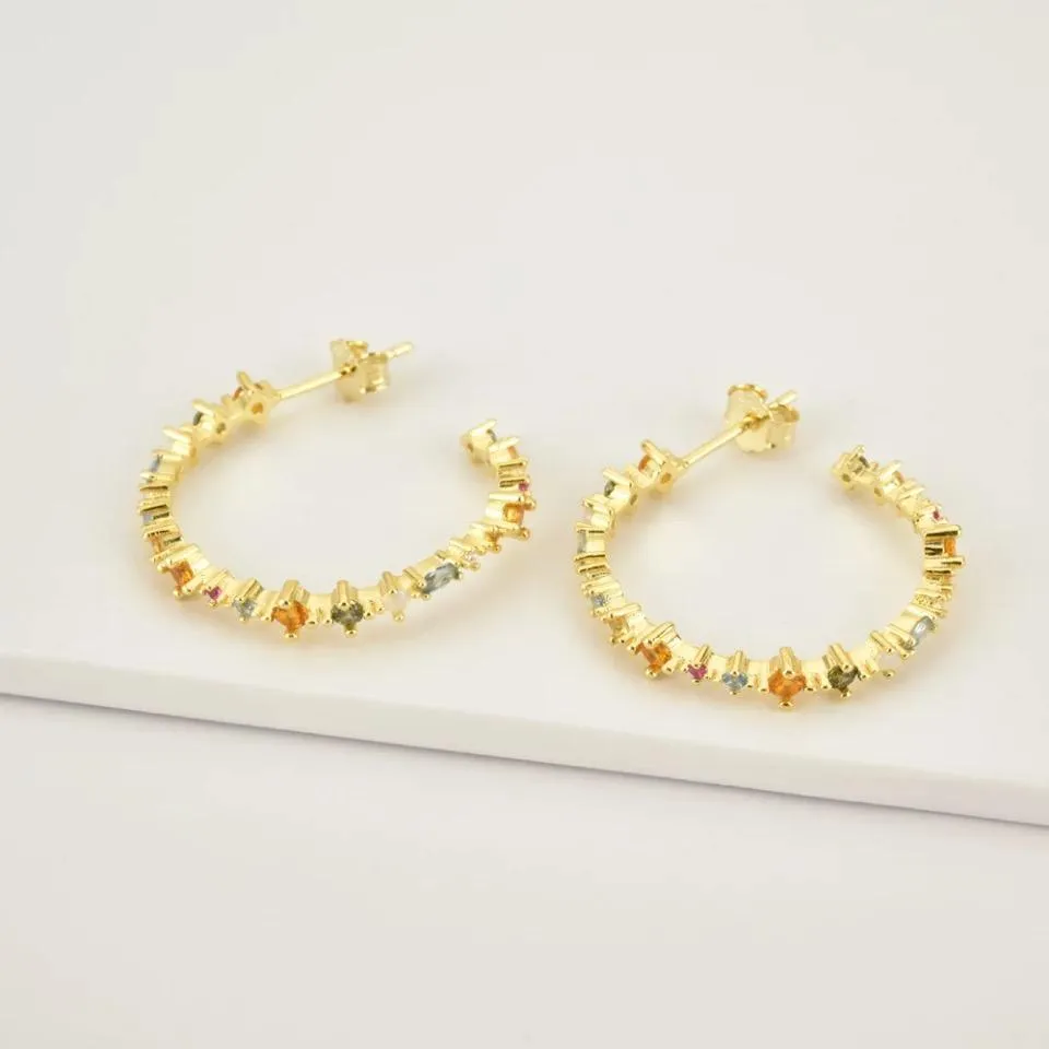 Rainbow Gold Hoops Delicate