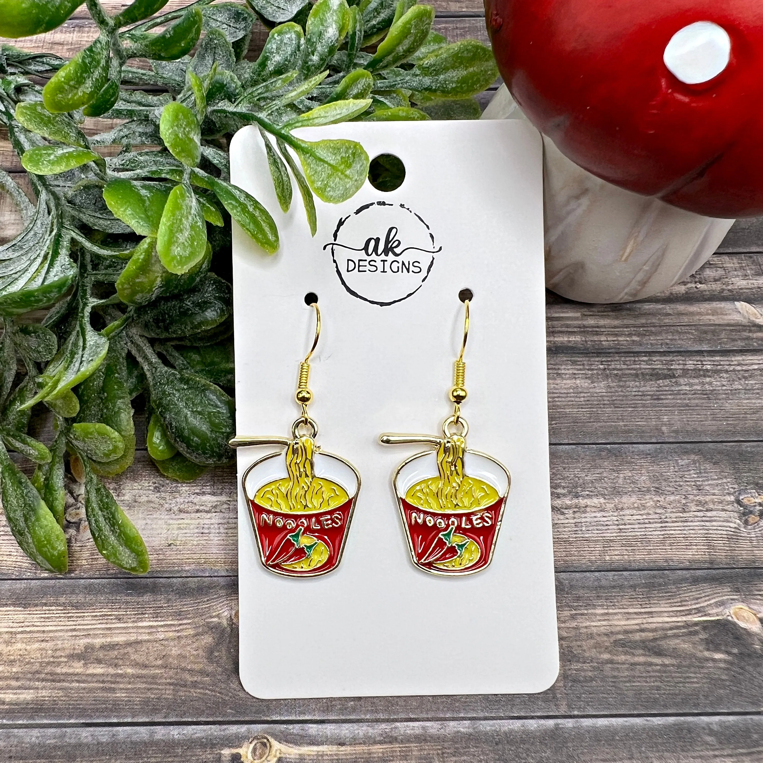 Ramen Noodle Noods Soup Chopsticks Enamel Food  Earrings, Hypoallergenic Gift