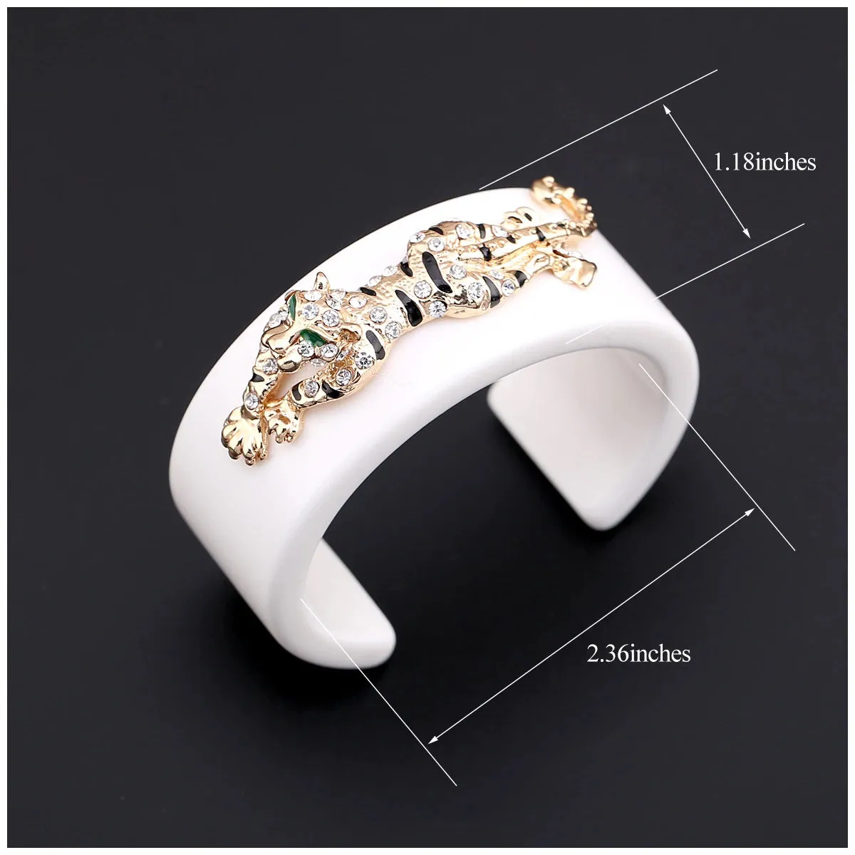 Resin CZ Tiger Cuff Statement Enamel Bangle Bracelet