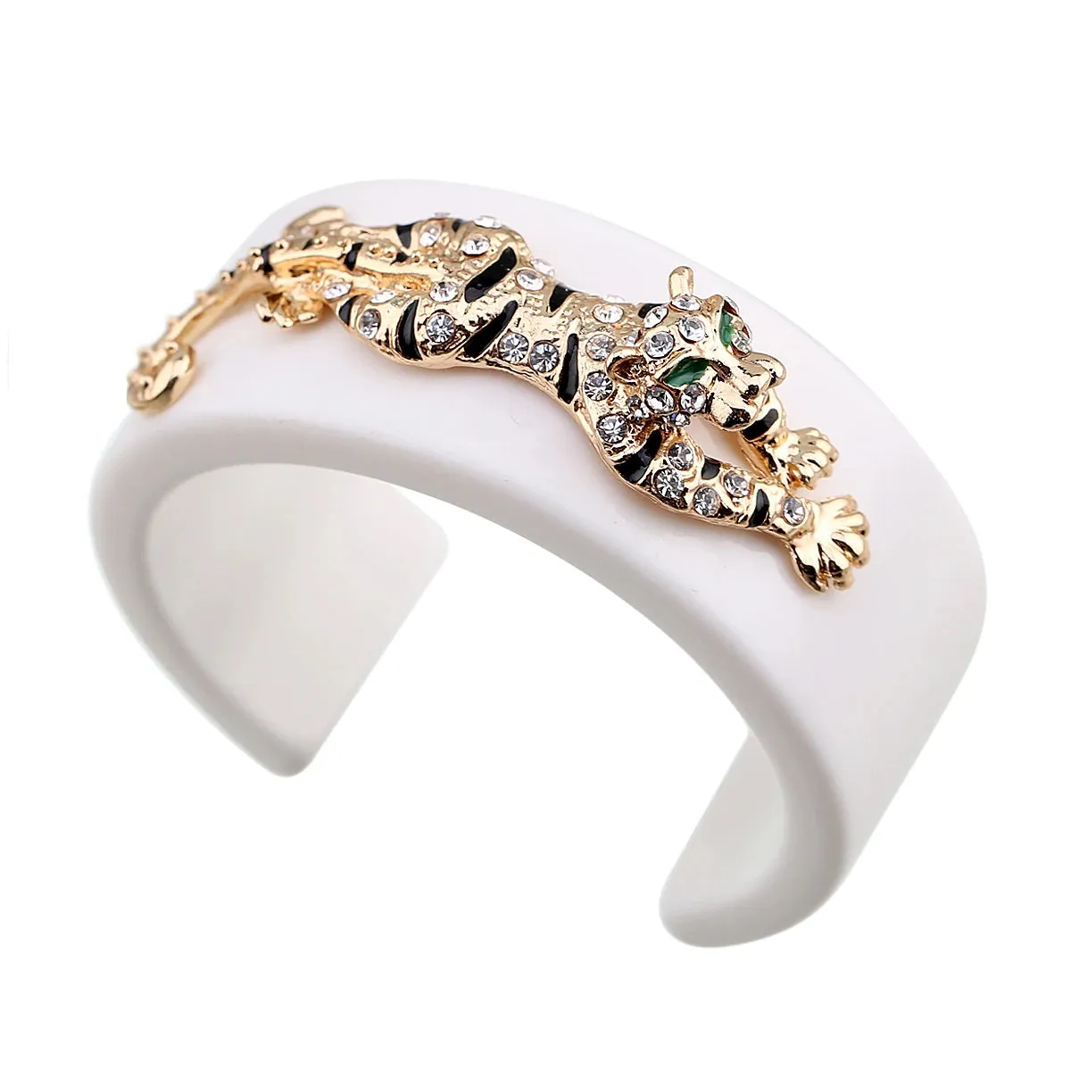 Resin CZ Tiger Cuff Statement Enamel Bangle Bracelet