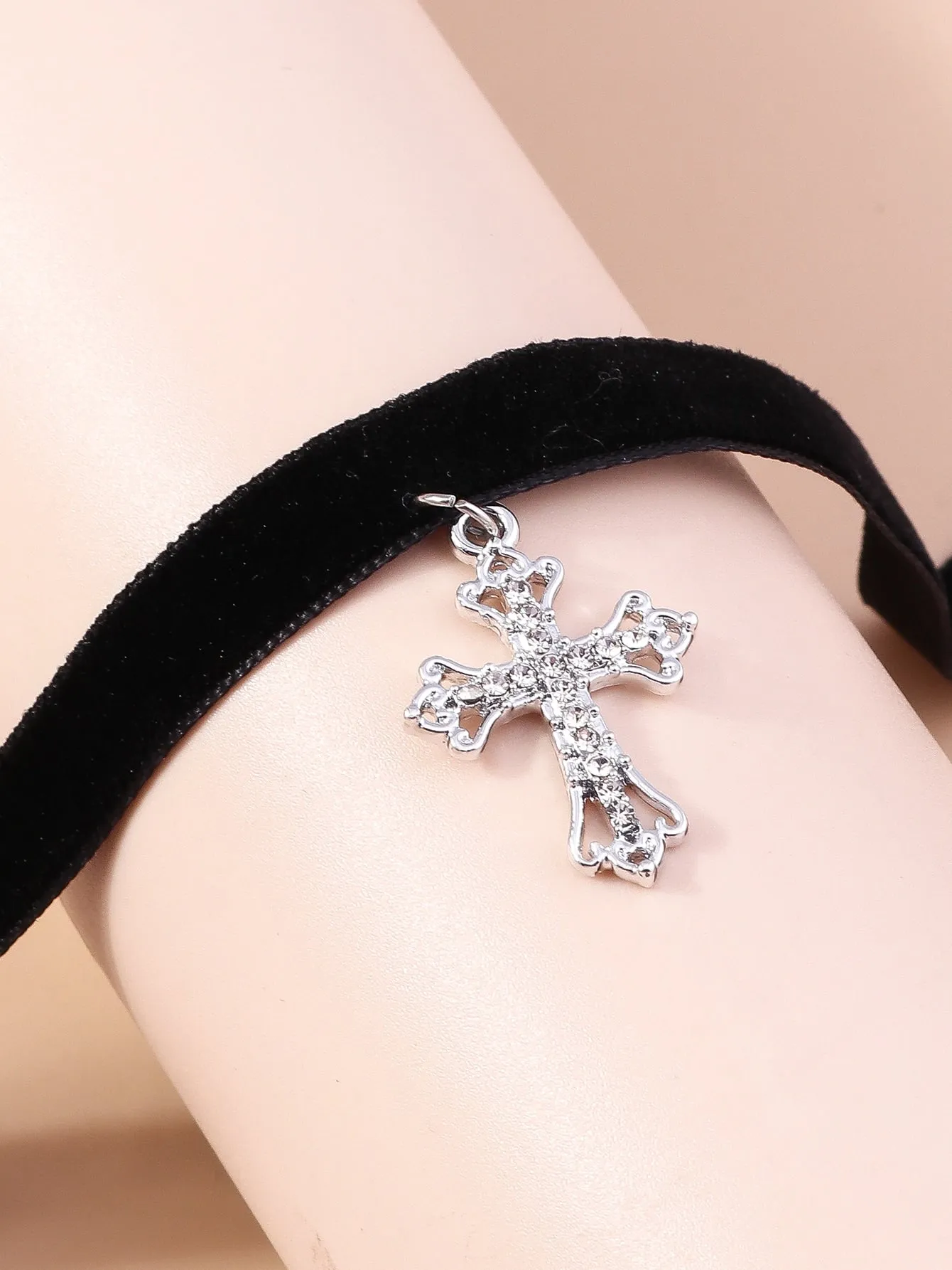 Rhinestone Cross Charm Choker Jewelry for Women Gift for Her Necklace