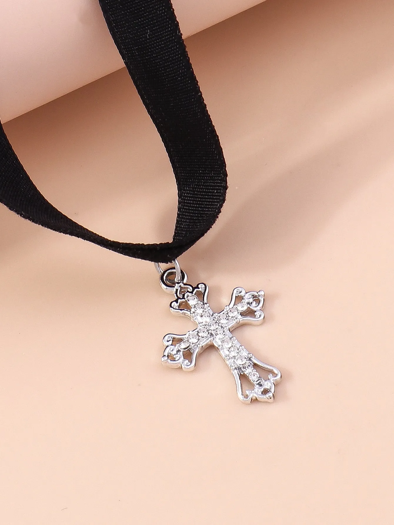 Rhinestone Cross Charm Choker Jewelry for Women Gift for Her Necklace