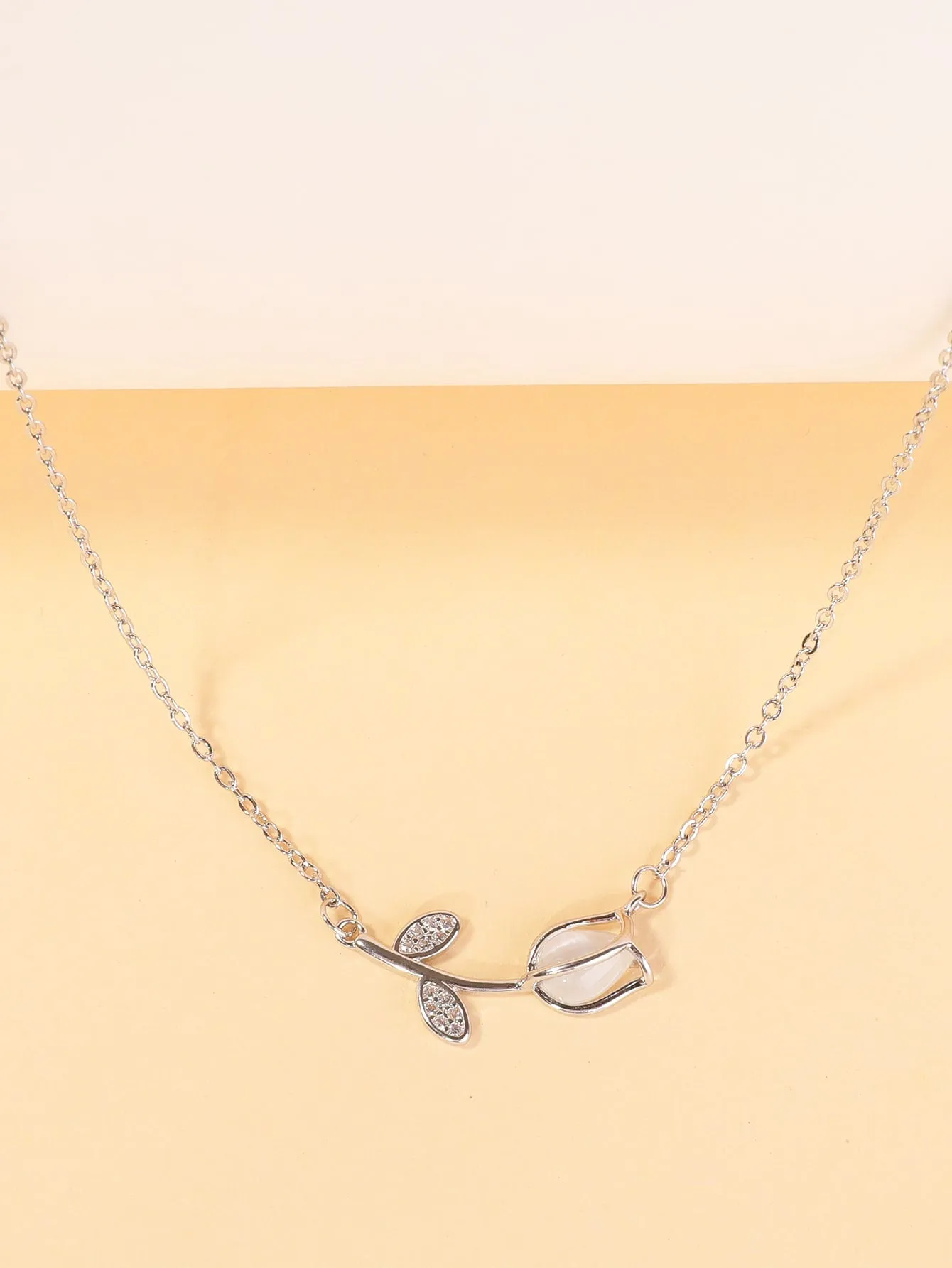 Rhinestone Decor Tulip Charm Necklace Jewelry for Women Gift for Her Necklace