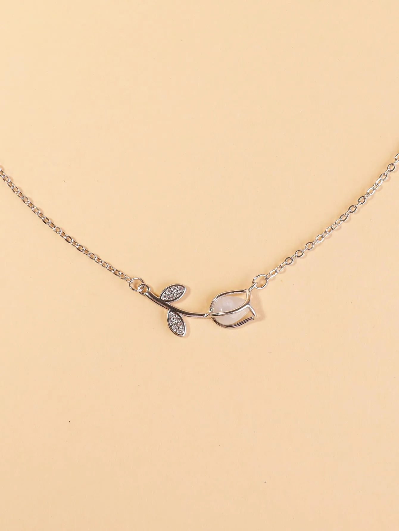 Rhinestone Decor Tulip Charm Necklace Jewelry for Women Gift for Her Necklace