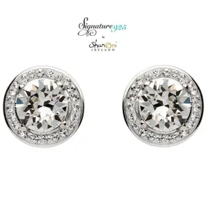 Signature 925 Collecton Round Halo Silver Earrings