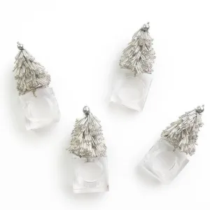 Silver Christmas Tree Beaded Napkin Ring | Set of 4