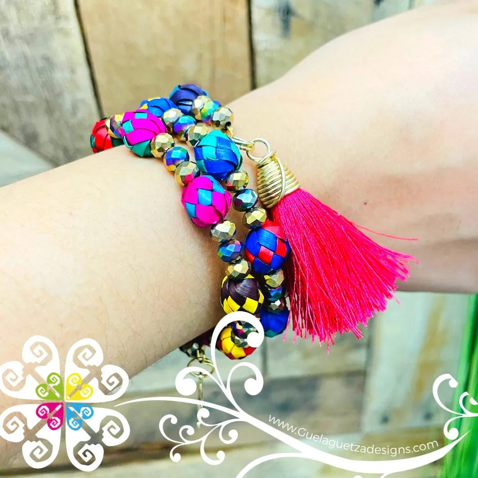 Spiral Palm Beads Bracelet - Corn Husk